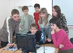 Students working at the computer in Slavutich, Ukraine c.2006.